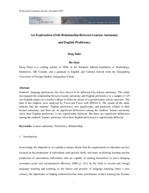 (PDF) An Exploration of the Relationship Between Learner Autonomy and ...