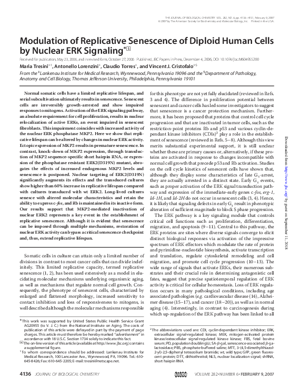 (PDF) Modulation of Replicative Senescence of Diploid Human Cells by ...