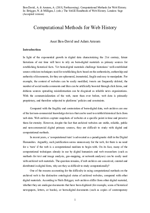 Computational Methods for Web History