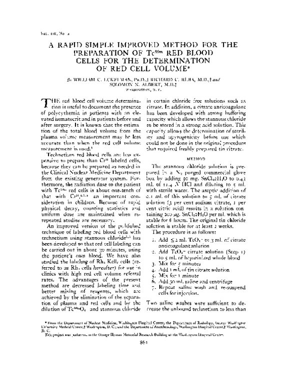 (PDF) A RAPID SIMPLE IMPROVED METHOD FOR THE PREPARATION OF Tc 99m RED ...
