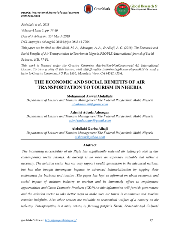 (PDF) THE ECONOMIC AND SOCIAL BENEFITS OF AIR TRANSPORTATION TO TOURISM ...