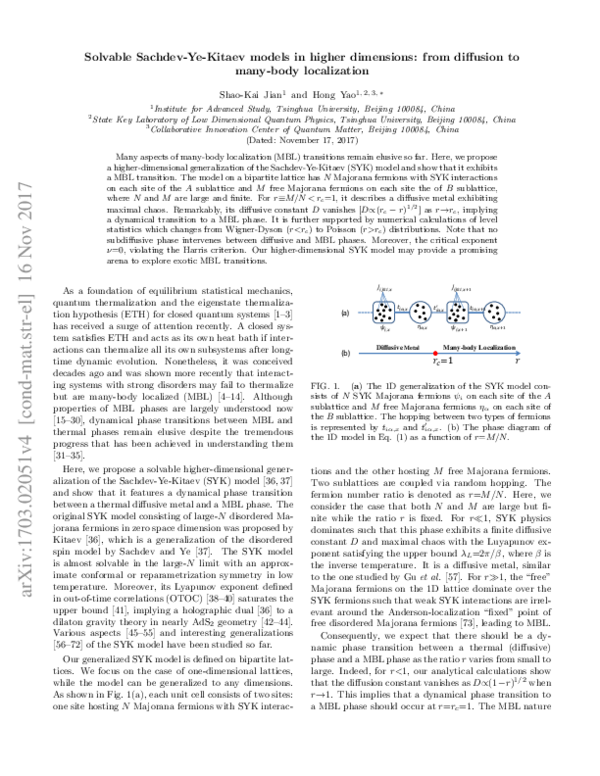 (PDF) Solvable Sachdev-Ye-Kitaev models in higher dimensions: from ...