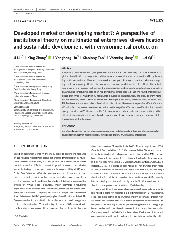 (PDF) Li et al 2018 Business Strategy and the Environment