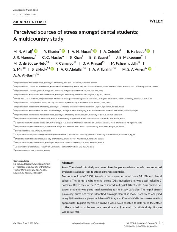 (PDF) Perceived sources of stress amongst dental students: A ...