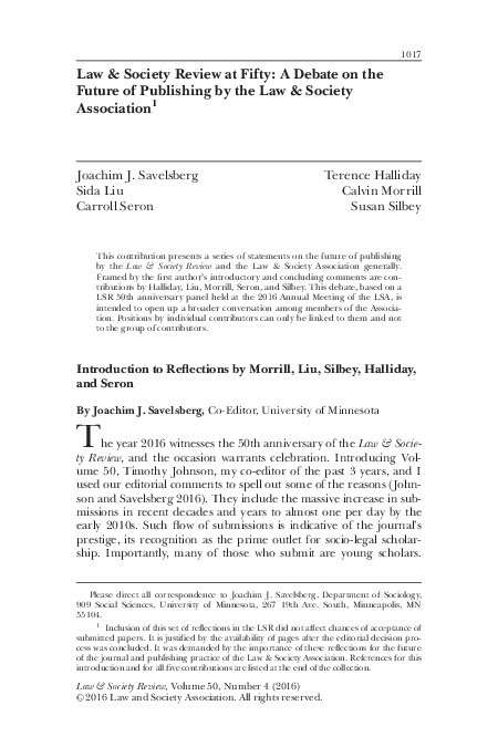 (PDF) Law & Society Review at Fifty: A Debate on the Future of ...