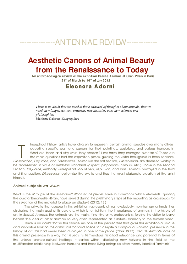 (PDF) “Aesthetic Canons of Animal Beauty from the Renaissance to Today