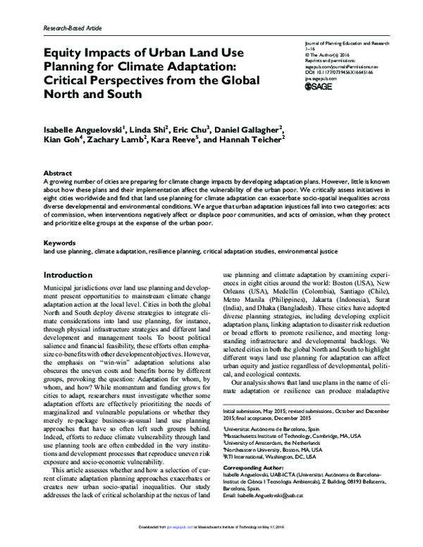 (PDF) Equity Impacts of Urban Land Use Planning for Climate Adaptation ...