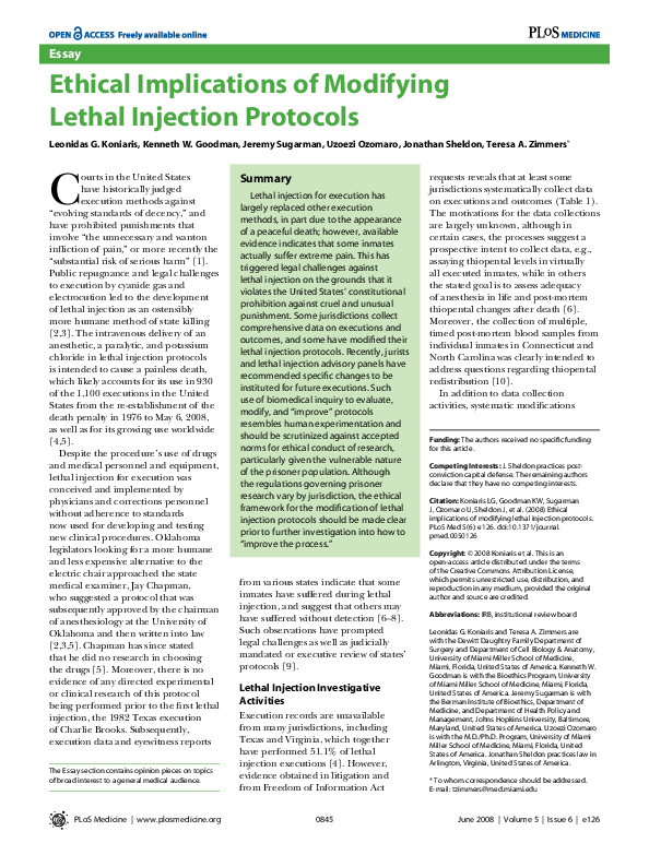 (PDF) Ethical Implications of Modifying Lethal Injection Protocols