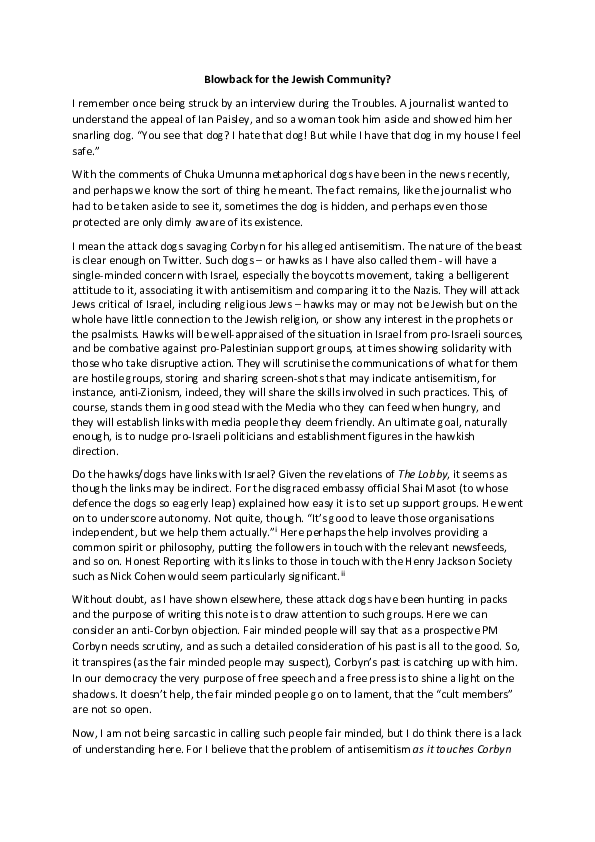 Blowback for the Jewish Community?