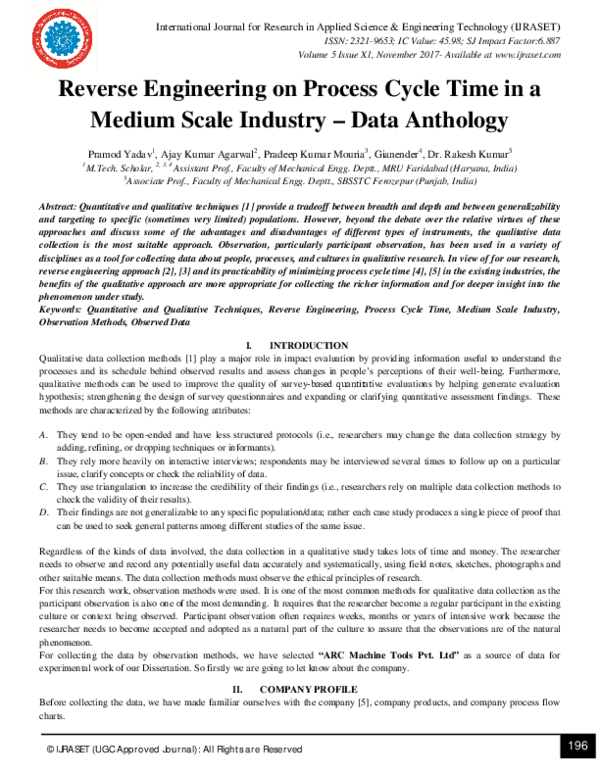 (PDF) Reverse Engineering on Process Cycle Time in a Medium Scale Industry Data Anthology