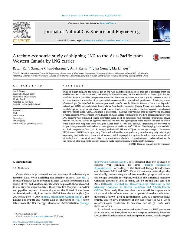 (PDF) A techno-economic study of shipping LNG to the Asia-Pacific from ...