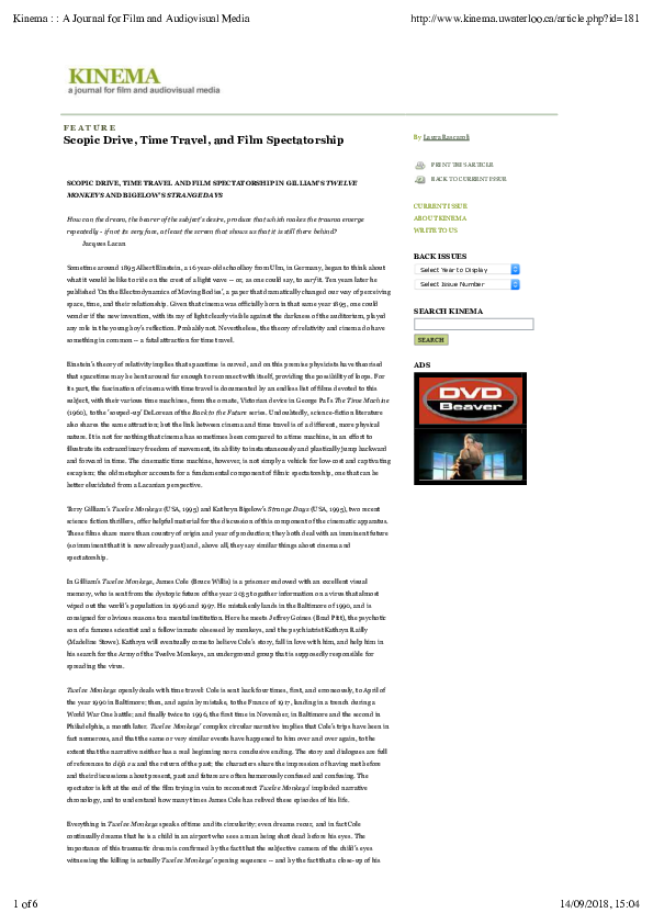 (PDF) Scopic drive, time travel and film spectatorship in Gilliam's ...