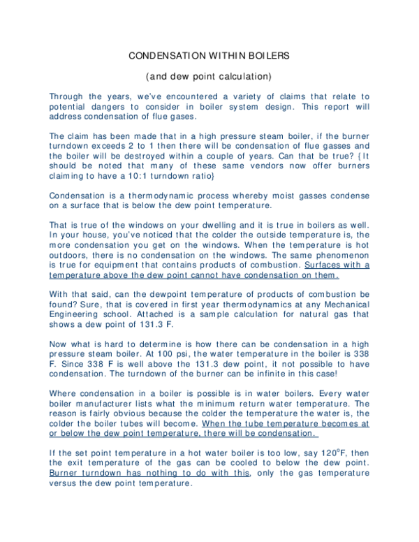 (PDF) CONDENSATION WITHIN BOILERS (and dew point calculation Lancer