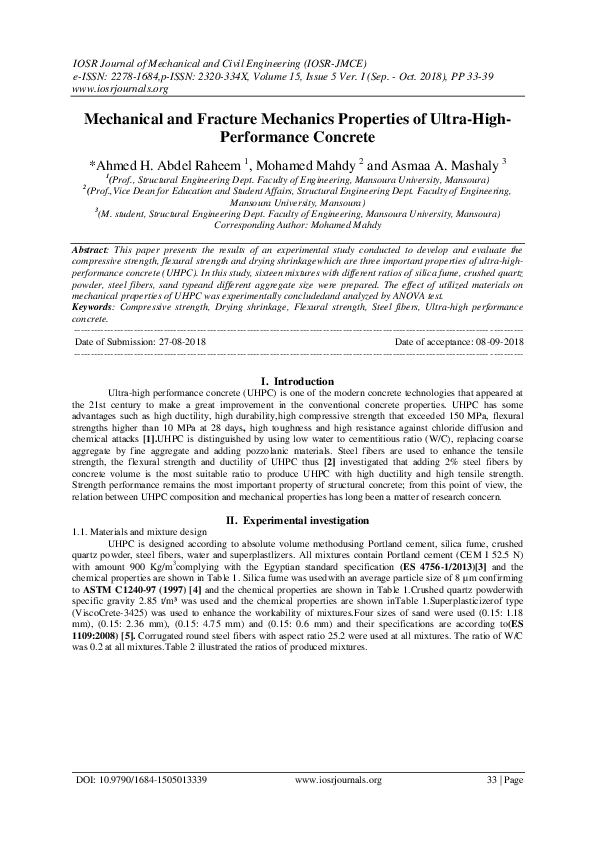 (PDF) Mechanical and Fracture Mechanics Properties of UltraHigh