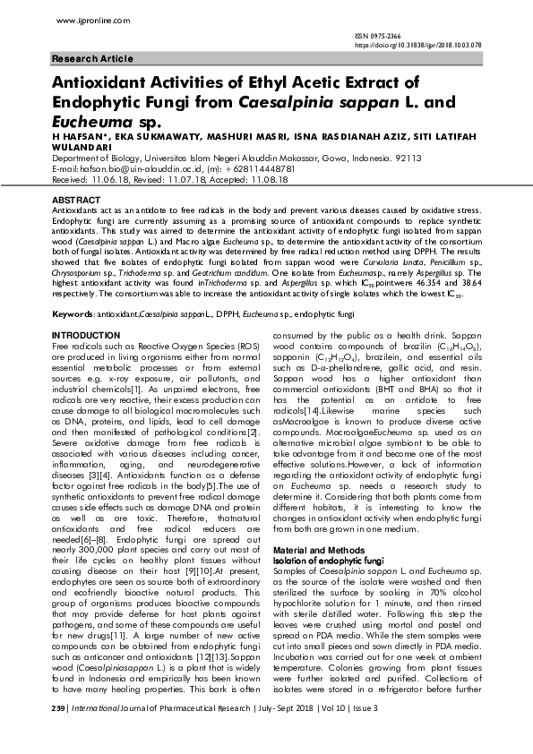 (PDF) Antioxidant Activities of Ethyl Acetic Extract of Endophytic