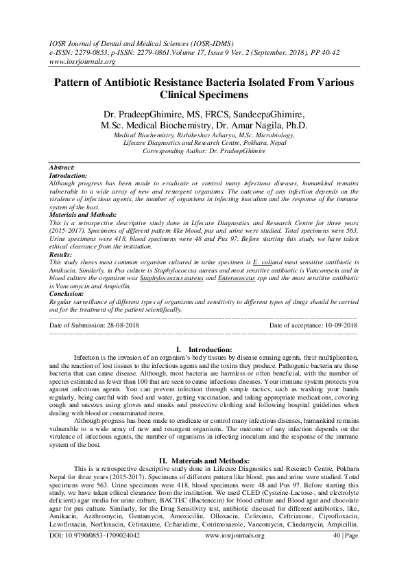 (PDF) Pattern of Antibiotic Resistance Bacteria Isolated From Various ...