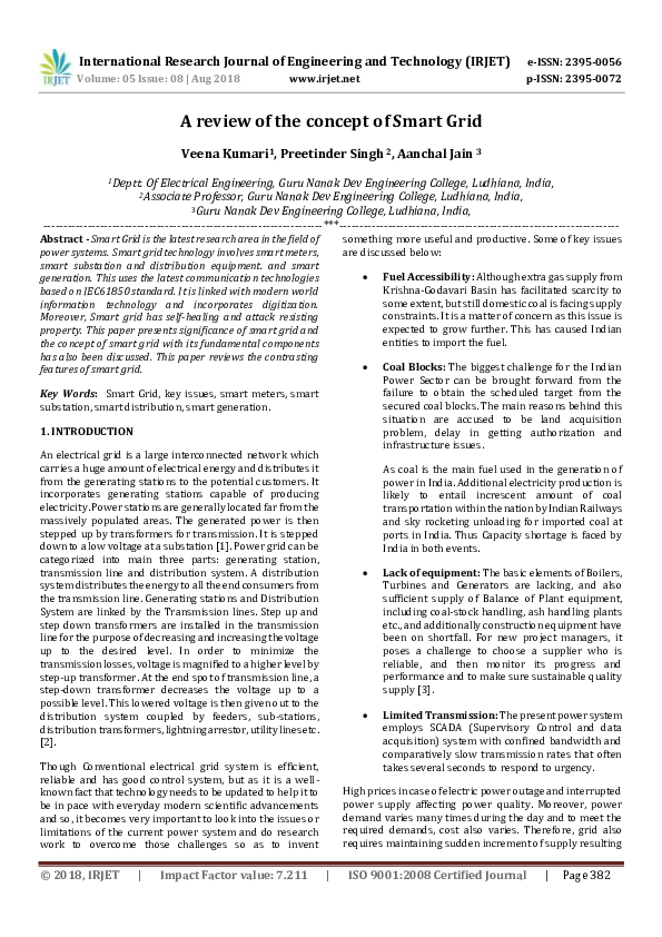 (PDF) IRJET A review of the concept of Smart Grid IRJET Journal Academia.edu