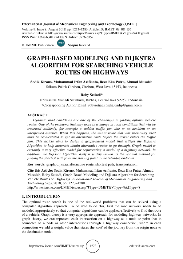 (PDF) GRAPH-BASED MODELING AND DIJKSTRA ALGORITHM FOR SEARCHING VEHICLE ...