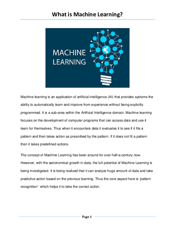 (PDF) What is Machine Learning, Types of Machine Learning and ...