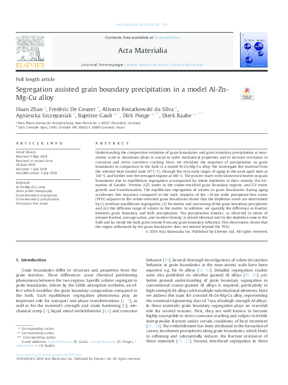 (PDF) Segregation assisted grain boundary precipitation in a model Al ...