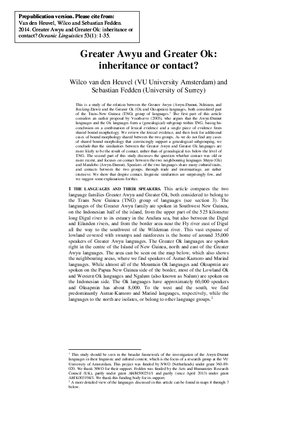 (PDF) Greater Awyu and Greater Ok Inheritance or Contact? (Van den