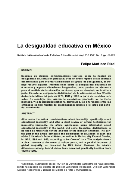 (PDF) La desigualdad educativa en México