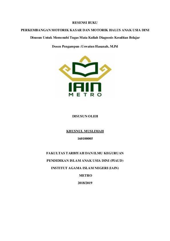 (DOC) RESENSI BUKU PERKEMBANGAN MOTORIK KASAR DAN MOTORIK HALUS ANAK