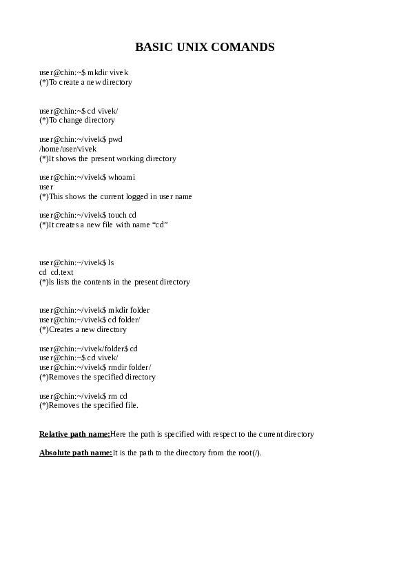 BASIC UNIX COMANDS | Vivek MM - Academia.edu