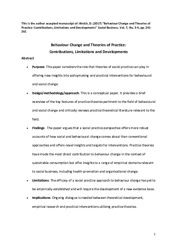 (PDF) Behaviour Change and Theories of Practice: Contributions ...