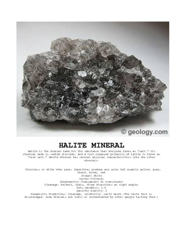 Halite Mineral Properties