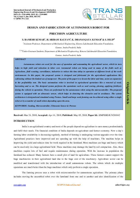 (PDF) DESIGN AND FABRICATION OF AUTONOMOUS ROBOT FOR PRECISION AGRICULTURE