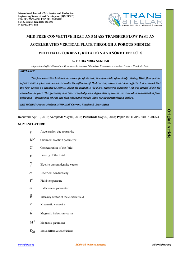 (PDF) MHD FREE CONVECTIVE HEAT AND MASS TRANSFER FLOW PAST AN ...