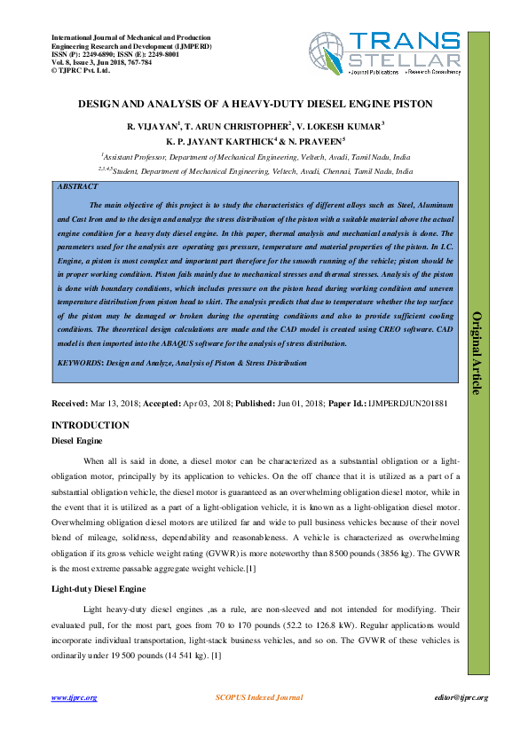(PDF) DESIGN AND ANALYSIS OF A HEAVY-DUTY DIESEL ENGINE PISTON