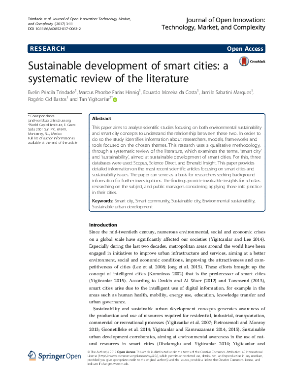 (PDF) Sustainable development of smart cities: a systematic review of ...