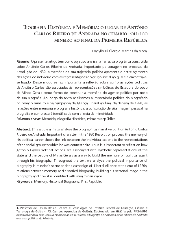 (PDF) Biografia Histórica e MeMória o lugar de antônio carlos riBeiro