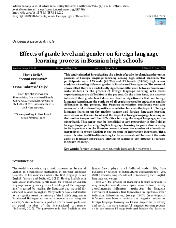 (PDF) Effects of grade level and gender on foreign language learning ...