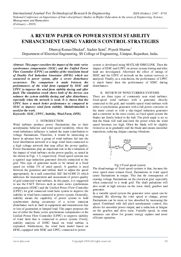 (PDF) A REVIEW PAPER ON POWER SYSTEM STABILITY ENHANCEMENT USING