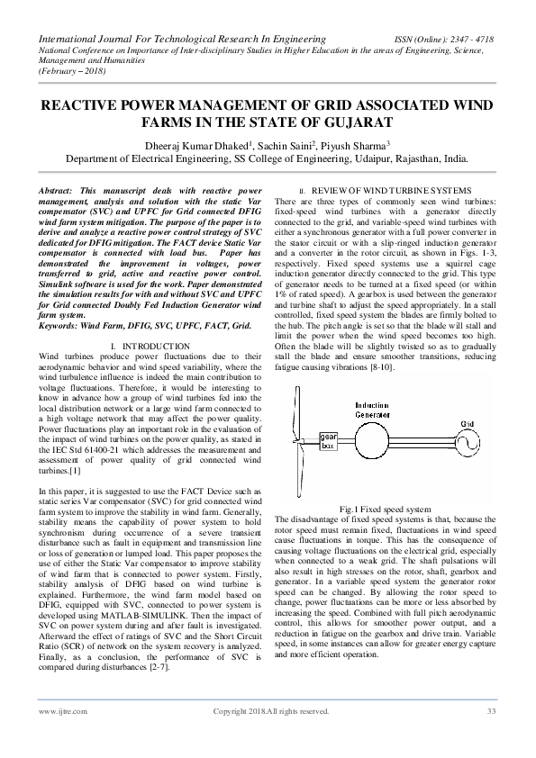 (PDF) REACTIVE POWER MANAGEMENT OF GRID ASSOCIATED WIND FARMS IN THE ...