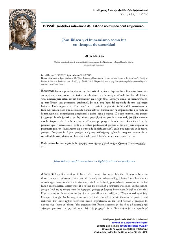 (PDF) Jörn Rüsen y el humanismo como luz en tiempos de oscuridad Jörn ...