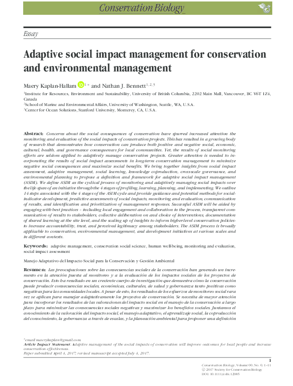 (PDF) Adaptive social impact management for conservation and ...