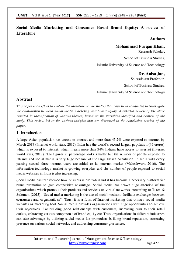 (PDF) Social Media Marketing and Consumer Based Brand Equity: A review ...