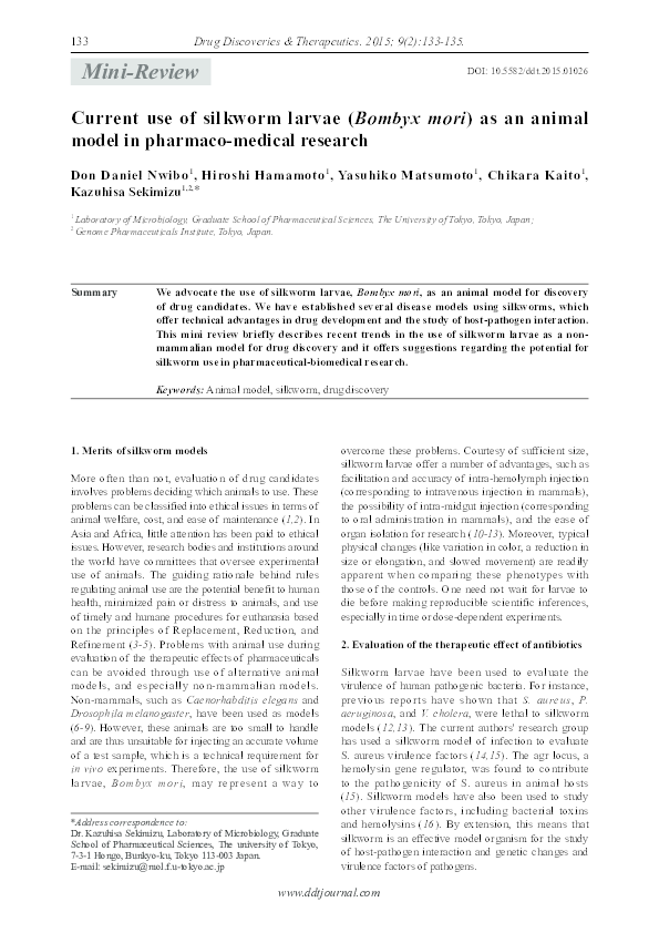 (PDF) Current use of silkworm larvae (Bombyx mori) as an animal model