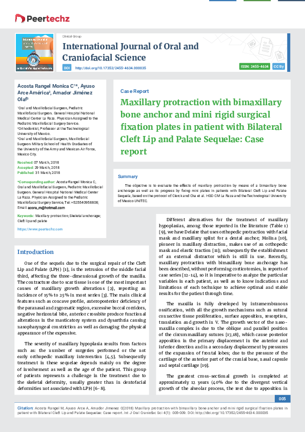 (PDF) Maxillary protraction with bimaxillary bone anchor and mini rigid ...