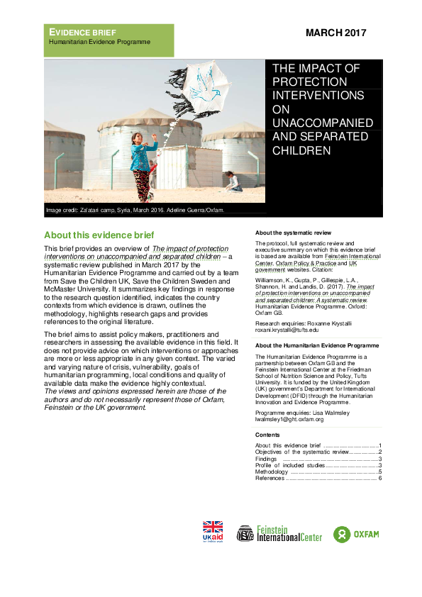 (PDF) EVIDENCE BRIEF: THE IMPACT OF PROTECTION INTERVENTIONS ON ...