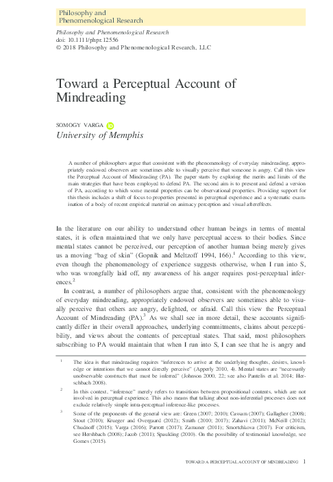 (PDF) Toward a Perceptual Account of Mindreading.