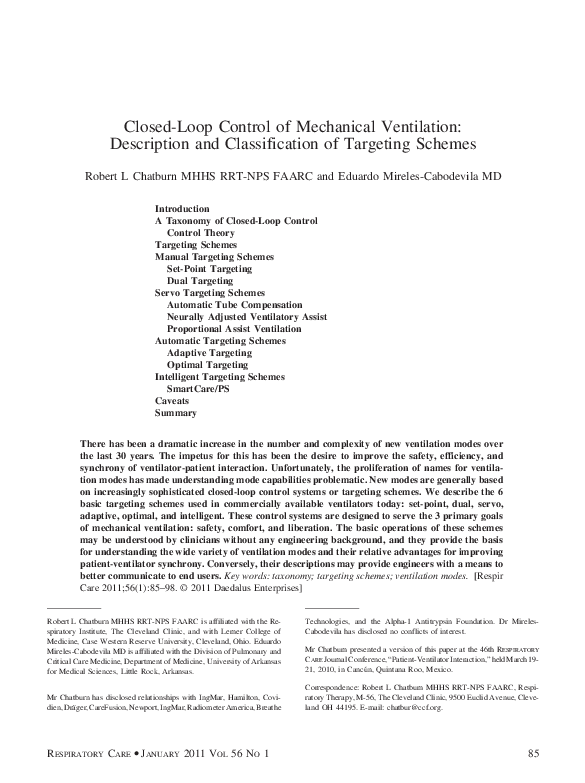 (PDF) Closed-Loop Control of Mechanical Ventilation