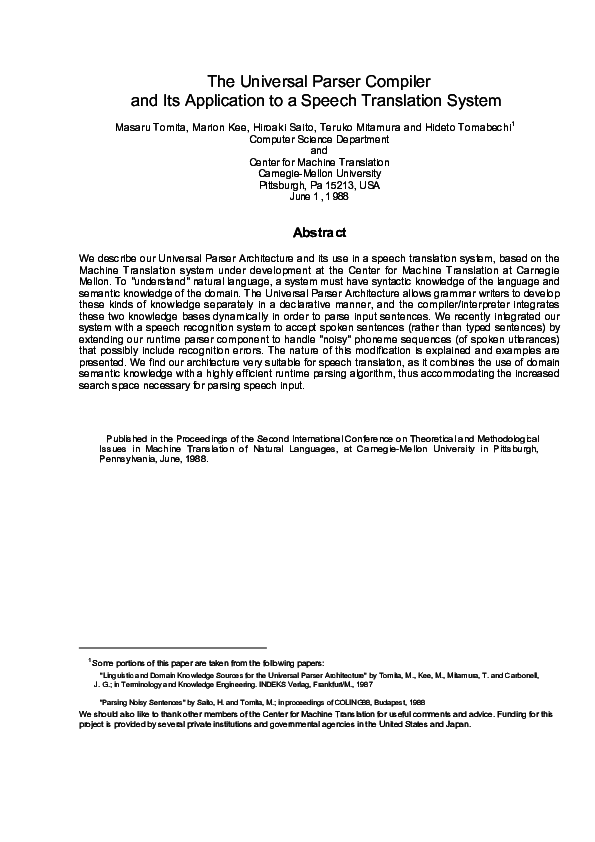 (PDF) The Universal Parser Compiler and Its Application to a Speech ...