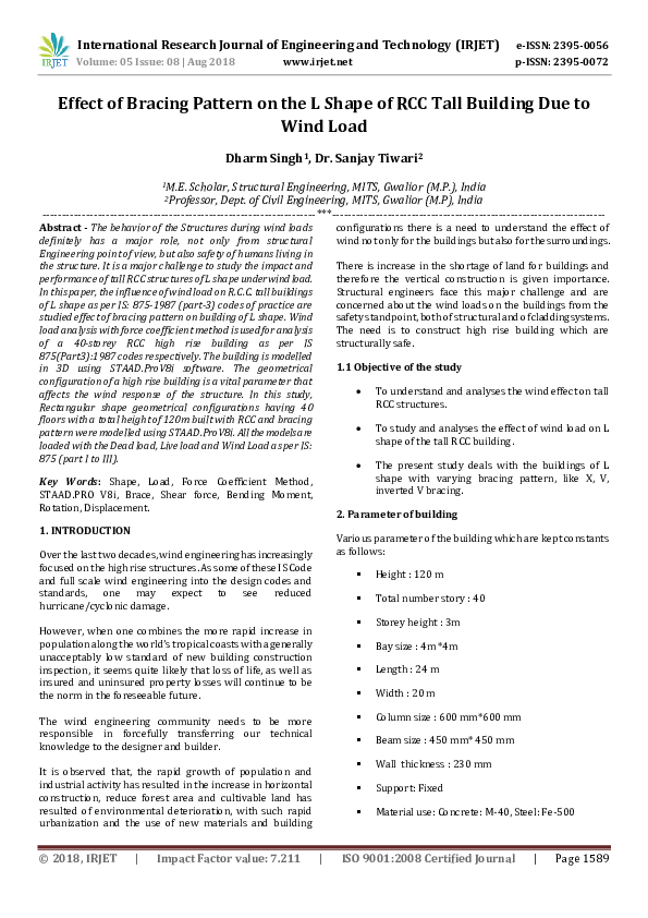 (PDF) Effect of Bracing Pattern on the L Shape of RCC Tall Building Due ...