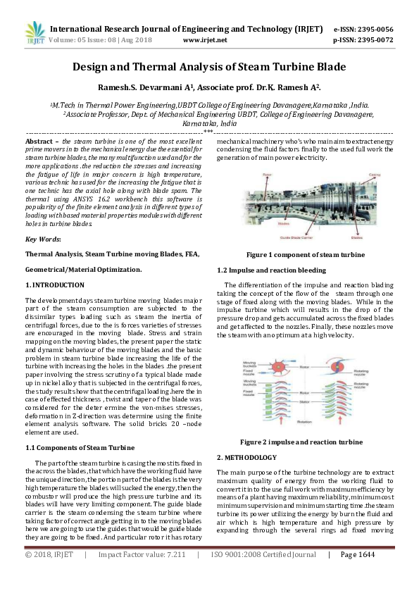 (PDF) IRJET- Design and Thermal Analysis of Steam Turbine Blade
