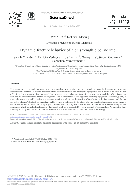 (PDF) Dynamic fracture behavior of a high strength pipeline steel